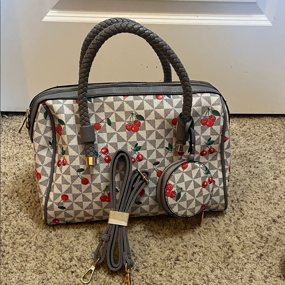 EUC Elegant Cherry Patterned Satchel